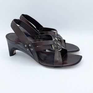 Nordstrom Sandal Womens 8.5M Brown Leather Slingback Heel Buckle Boho 70s